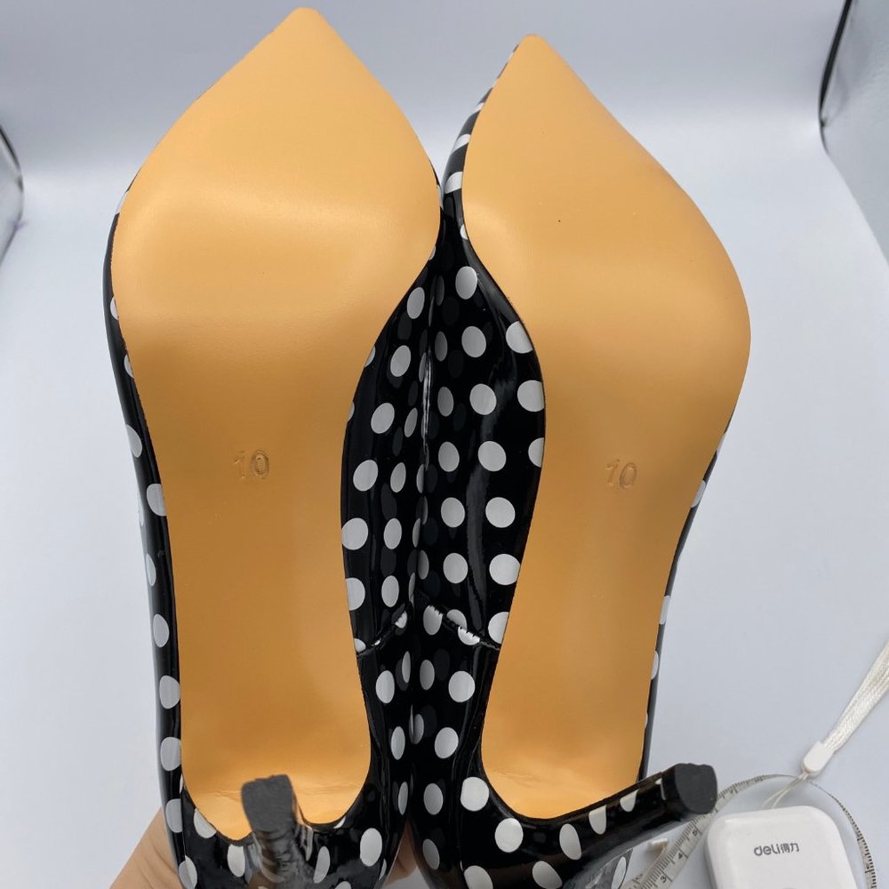 YDN Chic Pointed Toe Mid Heel Pumps Polka Dots - Picture 6 of 7